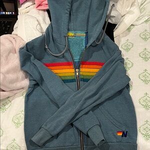 Aviator Nation Hoodie with Rainbow Lines